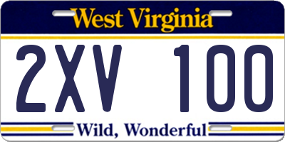 WV license plate 2XV100
