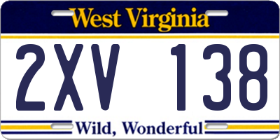 WV license plate 2XV138