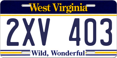 WV license plate 2XV403