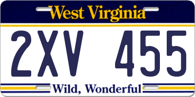 WV license plate 2XV455