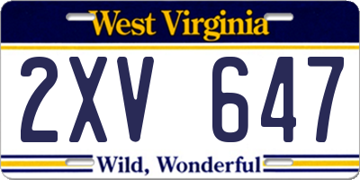 WV license plate 2XV647