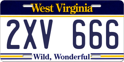 WV license plate 2XV666