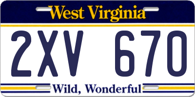 WV license plate 2XV670
