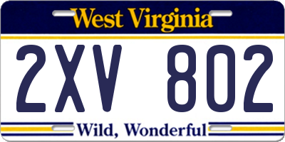 WV license plate 2XV802