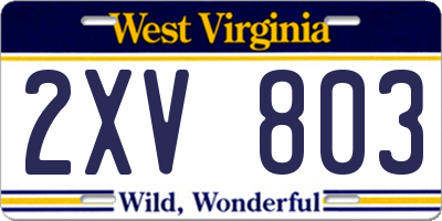 WV license plate 2XV803