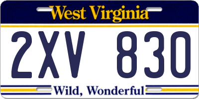 WV license plate 2XV830