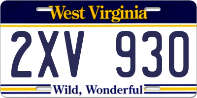 WV license plate 2XV930