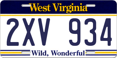 WV license plate 2XV934