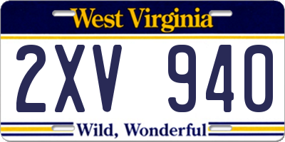 WV license plate 2XV940