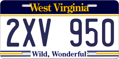 WV license plate 2XV950