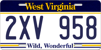 WV license plate 2XV958