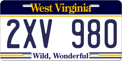 WV license plate 2XV980