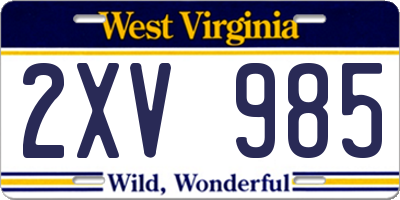 WV license plate 2XV985