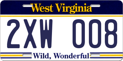 WV license plate 2XW008