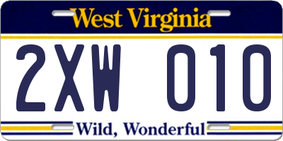 WV license plate 2XW010