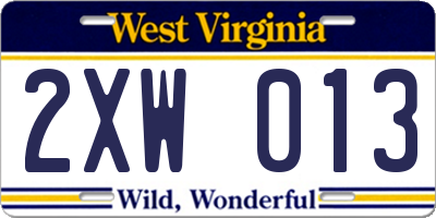 WV license plate 2XW013
