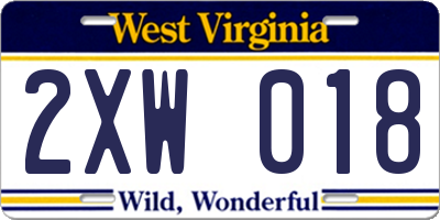 WV license plate 2XW018