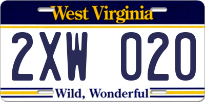WV license plate 2XW020