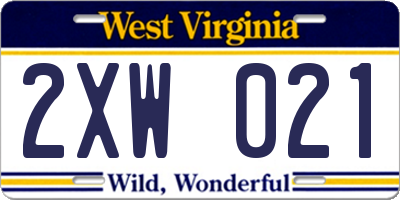 WV license plate 2XW021
