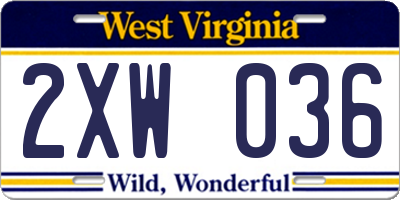 WV license plate 2XW036
