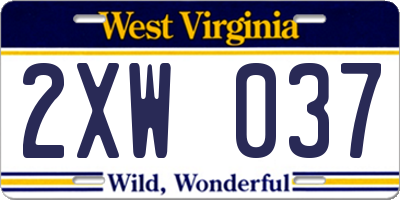 WV license plate 2XW037