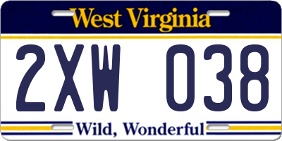WV license plate 2XW038