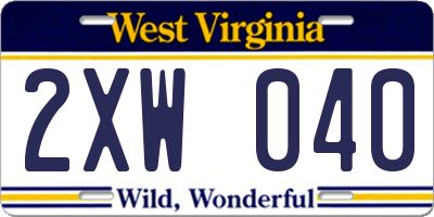 WV license plate 2XW040