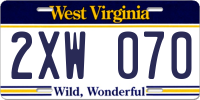 WV license plate 2XW070
