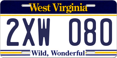 WV license plate 2XW080