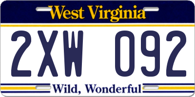 WV license plate 2XW092