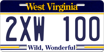 WV license plate 2XW100