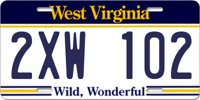 WV license plate 2XW102