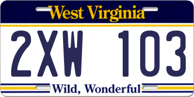WV license plate 2XW103