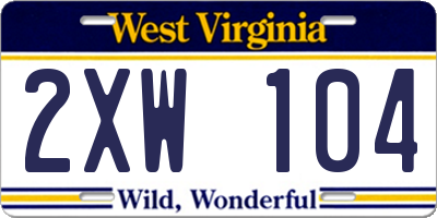 WV license plate 2XW104