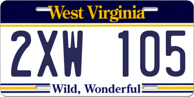 WV license plate 2XW105
