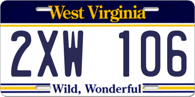 WV license plate 2XW106