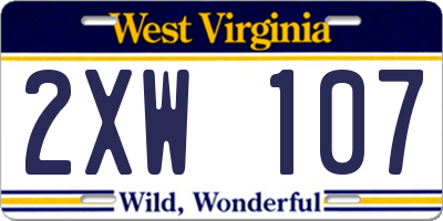 WV license plate 2XW107