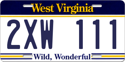 WV license plate 2XW111