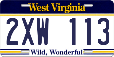 WV license plate 2XW113