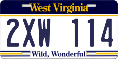 WV license plate 2XW114