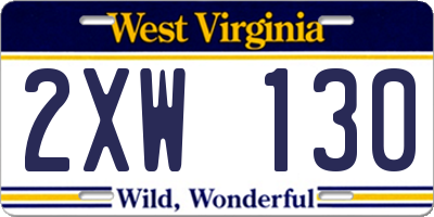 WV license plate 2XW130