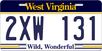 WV license plate 2XW131