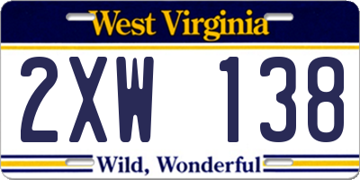 WV license plate 2XW138