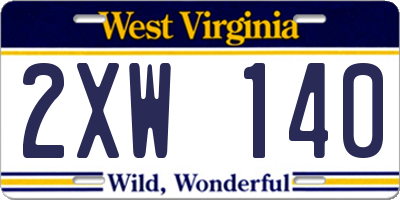 WV license plate 2XW140