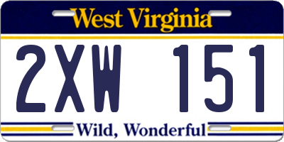 WV license plate 2XW151