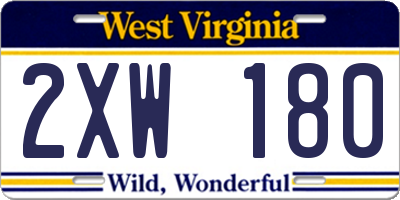 WV license plate 2XW180
