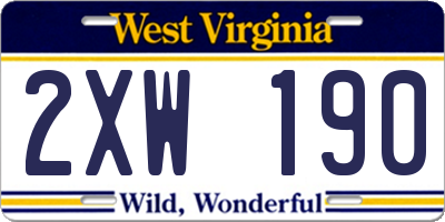 WV license plate 2XW190