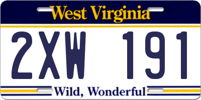WV license plate 2XW191