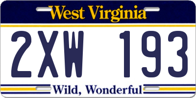 WV license plate 2XW193