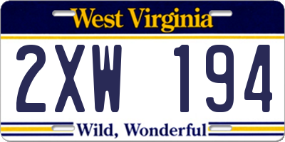WV license plate 2XW194